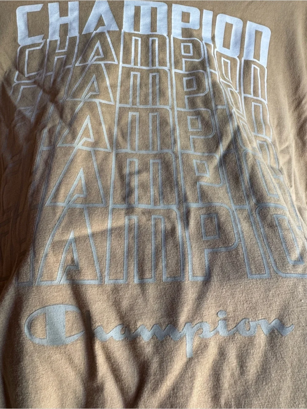 💗FREE WITH PURCHASE💗 Youth XL Champion Tan Graphic Repeat Logo Tee - Picture 4 of 8